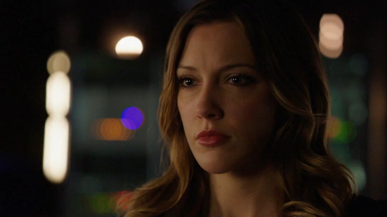 Katie Cassidy as Laurel Lance looking sad in Arrow