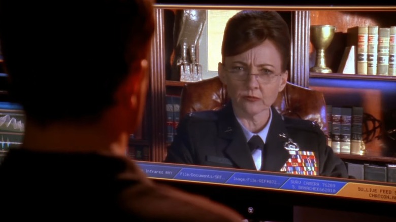 Bonita Friedericy as General Beckman on Chuck, appearing on her trademark computer screen video feed