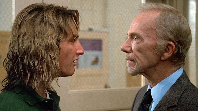 Ray Walston as Mr. Hand staring down Sean Penn as Spicoli Fast Times at Ridgemont High