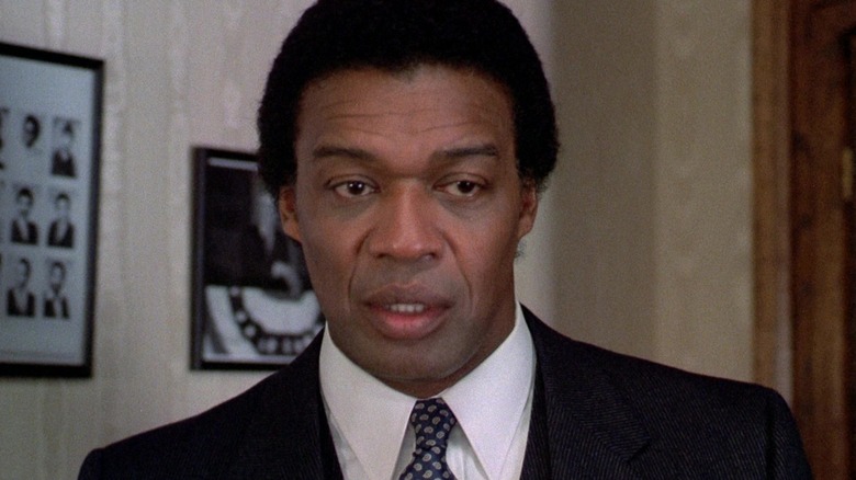 Bernie Casey as U.N. Jefferson considers unusual new potential fraternity pledges in Revenge of the Nerds