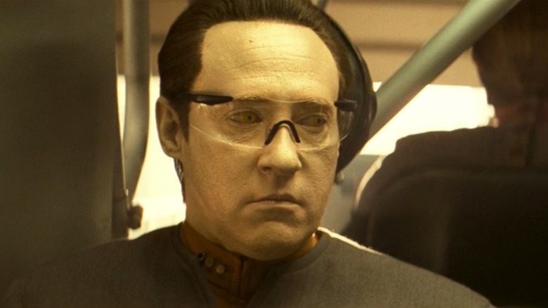 Brent Spiner as Data in Star Trek: Nemesis wearing safety goggles