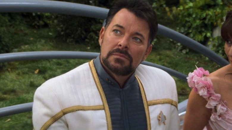 Jonathan Frakes as Riker in Star Trek: Nemesis in his white wedding suit