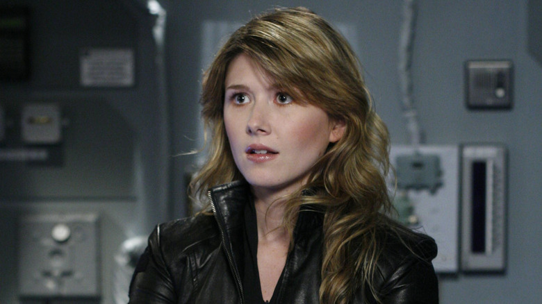 Jewel Staite as Jennifer Keller looking surprised on Stargate Atlantis