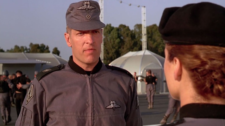 Clancy Brown as Sgt. Zim in Starship Troopers, on the barracks