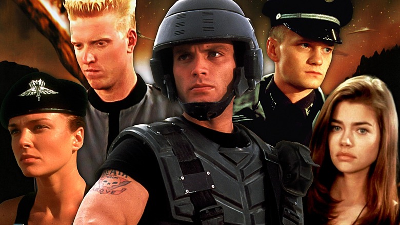 Composite of Dizzy Flores (Dina Meyer), Ace Levy (Jake Busey), Johnny Rico (Casper Van Dien), Carl Jenkins (Neil Patrick Harris), and Carmen Ibanez (Denise Richards) from Starship Troopers