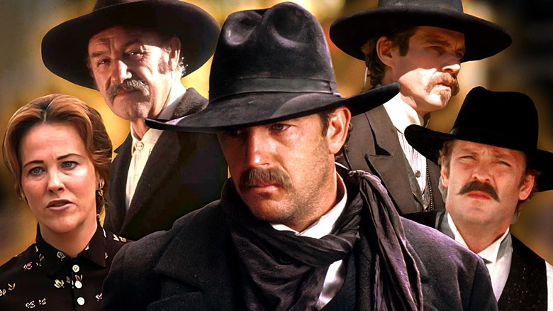 Catherine O'Hara, Gene Hackman, Kevin Costner, Dennis Quaid, and Michael Madsen, as Allie Earp, Nicholas Earp, Wyatt Earp, Doc Holliday, and Virgil Earp they appeared in Wyatt Earp