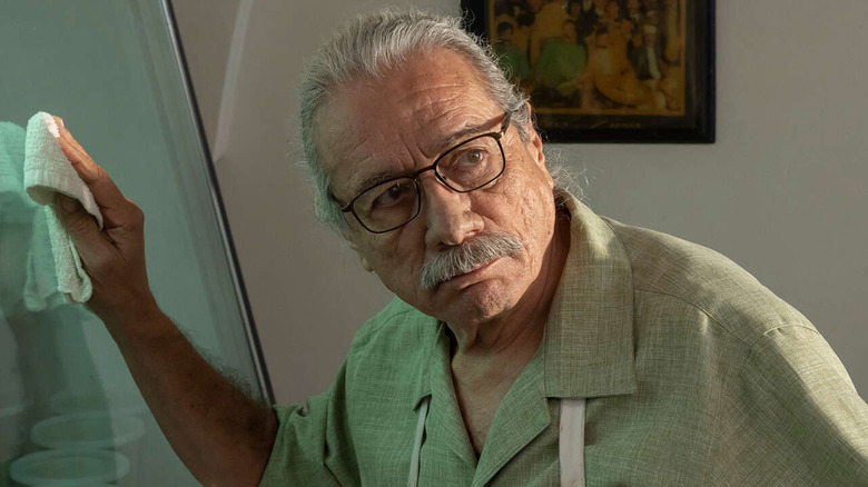 Edward James Olmos as Felipe Reyes, cleaning glass on Mayans M.C.