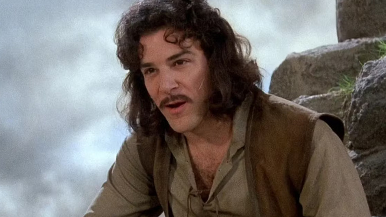 Mandy Patinkin as Inigo Montoya kneeling over a rock in The Princess Bride