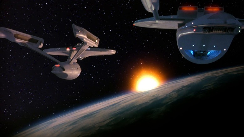 The USS Enterprise-A and the USS Excelsior flying through space in Star Trek VI: The Undiscovered Country