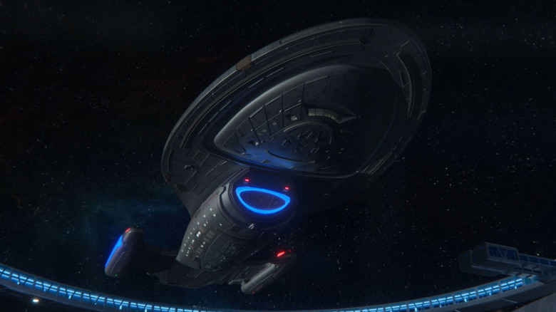 The USS Voyager on display at the fleet musuem on Star Trek: Picard