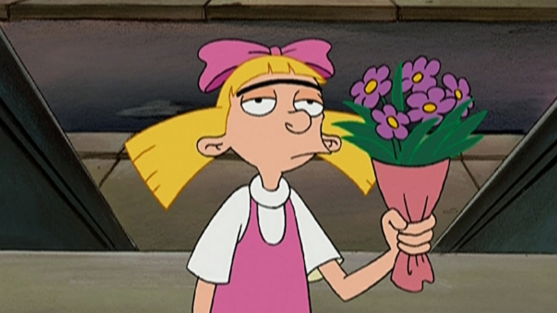 Francesca Marie Smith's Helga Pataki holding a bunch of flowers on Hey Arnold!