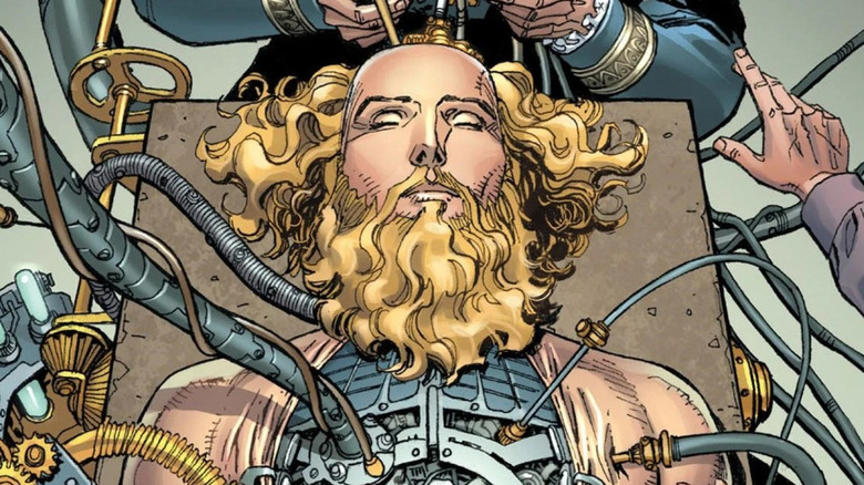 Leonardo da Vinci's LMD (Life Model Decoy) lying unconscious on a table in Marvel Comics