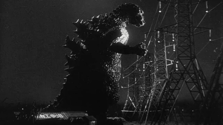 Godzilla destroying powerlines in Godzilla, King of the Monsters! (1956)