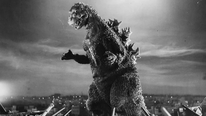 Godzilla being attacked by the military in Godzilla, King of the Monsters! (1956)