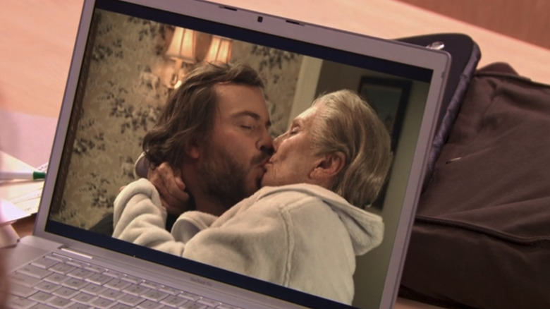 Jack Black and Cloris Leachman kissing in Mrs. Albert Hannaday in The Office