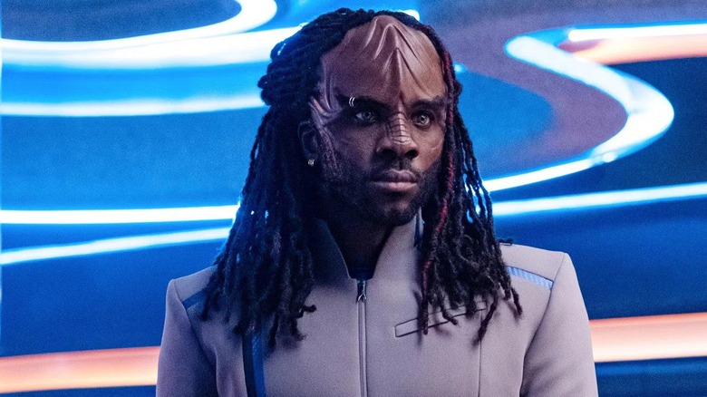 Jay-Den Kraag wearing a grey uniform in Star Trek: Starfleet Academy