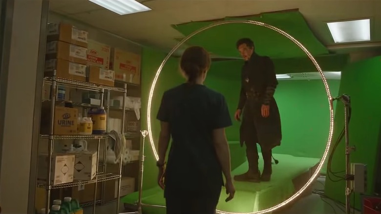 Benedict Cumberbatch stands on green-screen portal