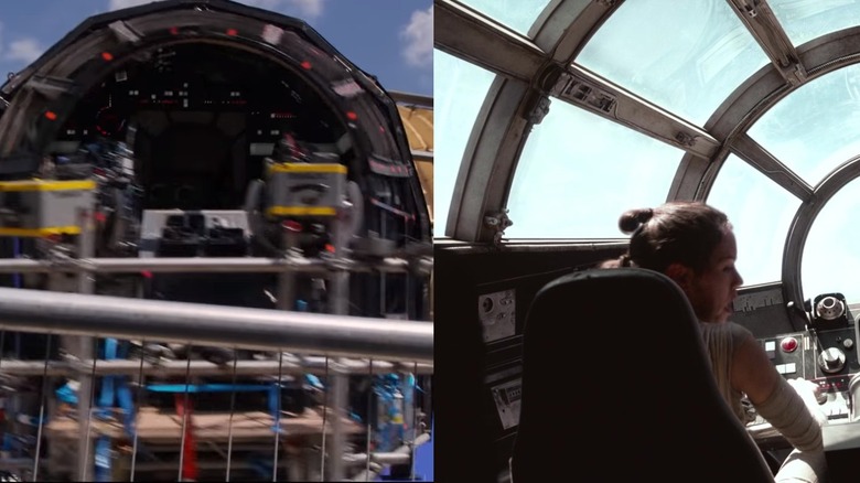 Rey flying Millennium Falcon Force Awakens