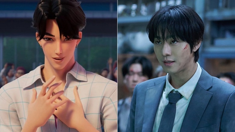A side by side image of Jinu from KPop Demon Hunters and Ahn Hyo-seop as Kim Dok-ja in Omniscient Reader: The Prophecy