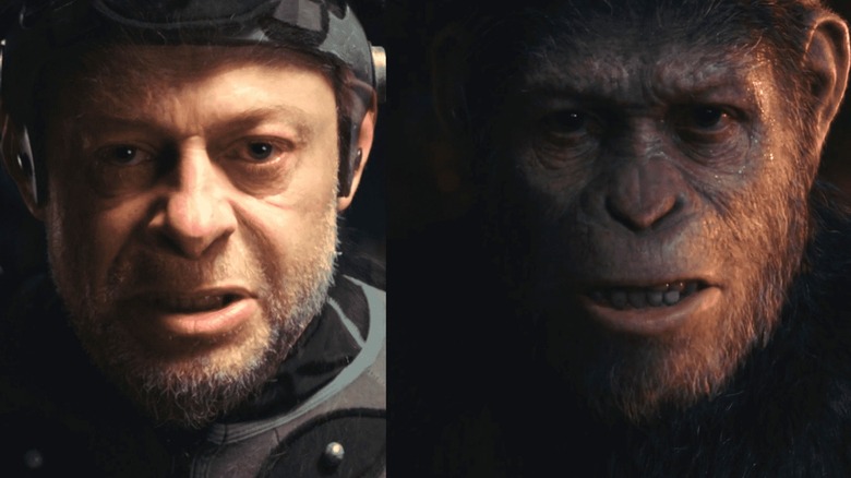 Andy Serkis side by side with Caesar for Dawn of the Planet of the Apes