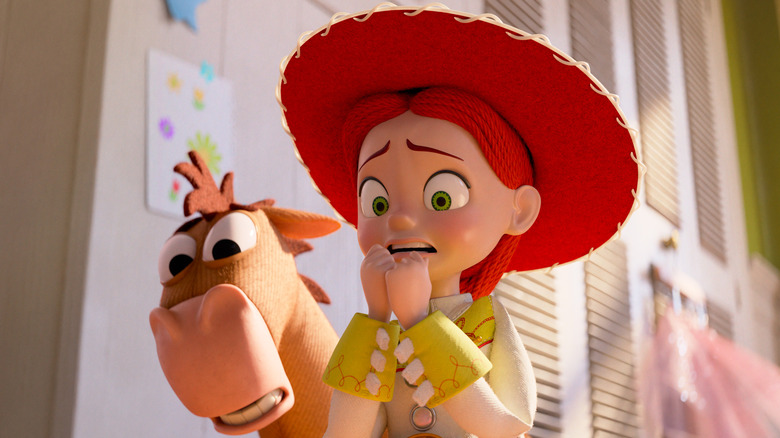 Jessie and Bullseye with a look of shock on their face in Toy Story 5