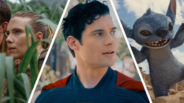 Scarlett Johansson in Jurassic World Rebirth, David Corenswet in Superman, and Stitch in Lilo & Stitch (2025)