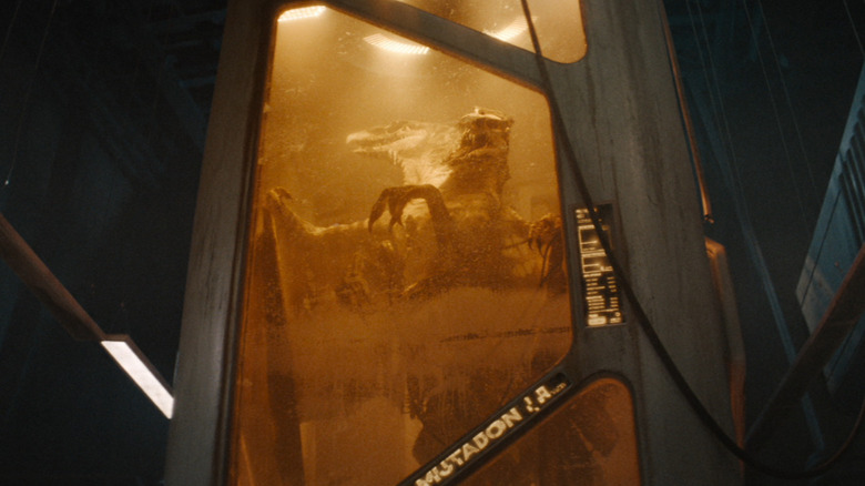 A left behind Mutadon in its chamber in the lab in Jurassic World Rebirth