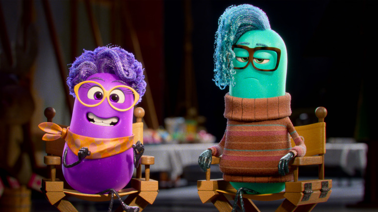 Paula and Xeni sitting in director's chairs in Dream Productions