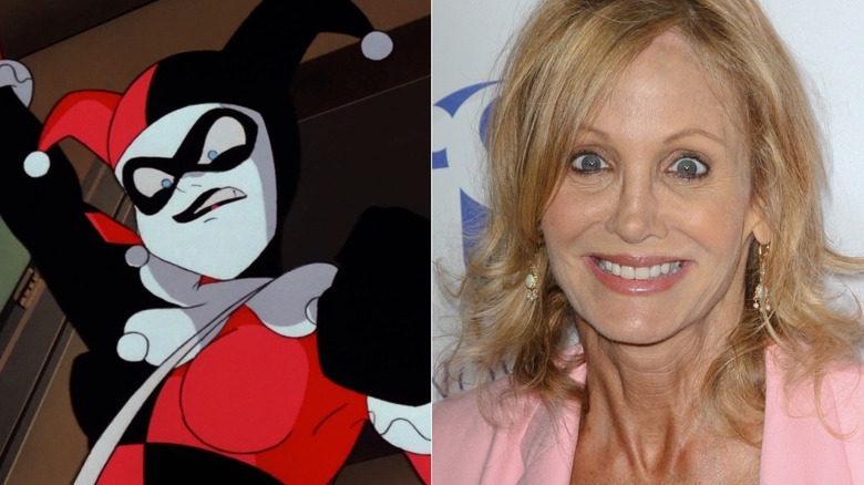 A side-by-side image of Harley Quinn and Arleen Sorkin