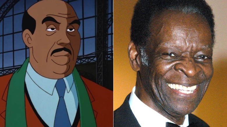 A side-by-side image of Lucius Fox and Brock Peters