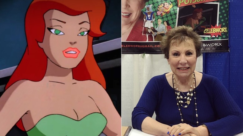 A side by side image of Poison Ivy and Diane Pershing at a comic convention