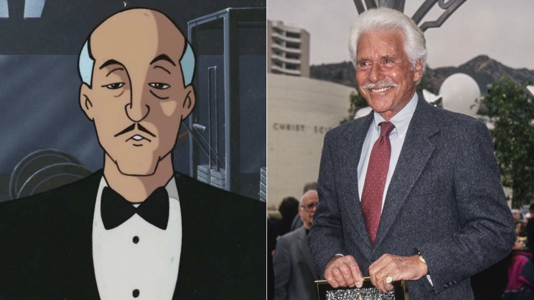 A side-by-side image of Alfred Pennyworth and Efrem Zimbalist Jr.