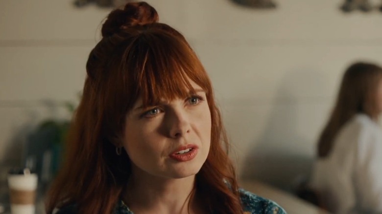 Galadriel Stineman as Dr. April Monroe with a confused expression in Plus One at an Amish Wedding