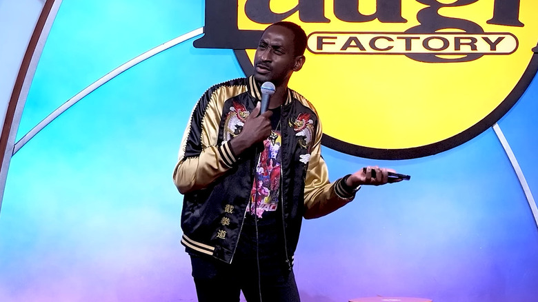 Mike Estime performs stand-up comedy at the Laugh Factory