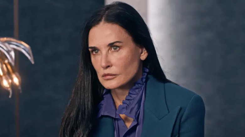 Demi Moore  as Elisabeth Sparkle looking mad in The Substance