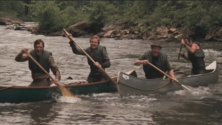 Jon Voight as Ed, Burt Reynolds as Lewis, Ned Beatty as Bobby, and Ronny Cox as Drew in Deliverance