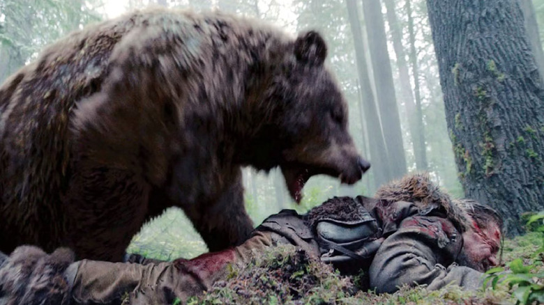 A bear attacking Hugh Glass in The Revenant.
