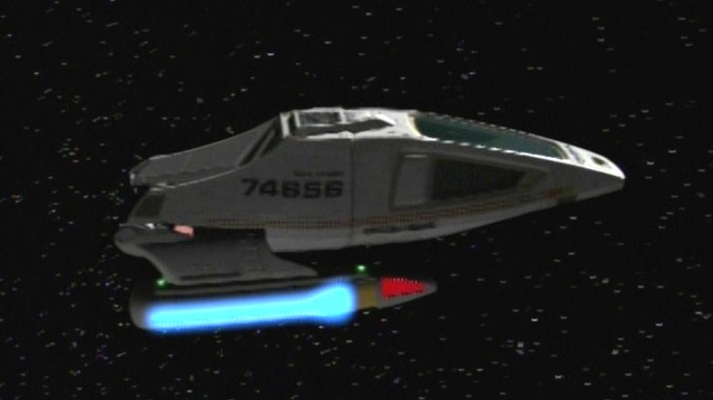 The Delta Flyer in space on Star Trek: Voyager