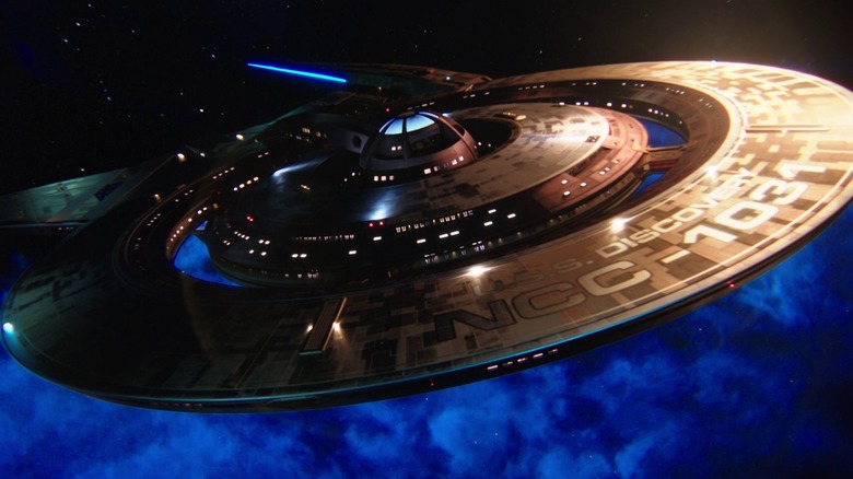 A glory shot of the USS Discovery from Star Trek: Discovery