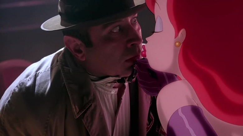 Eddie Valiant looks aghast and attracted at Jessica in Who Framed Roger Rabbit