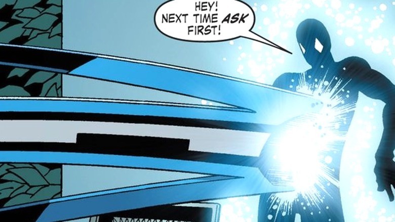 Doorman looks surprised as his teammate passes through him in West Coast Avengers