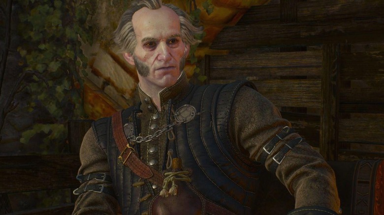 Regis has a conversation with Geralt in his hideout in The Witcher 3's Blood and Wine DLC