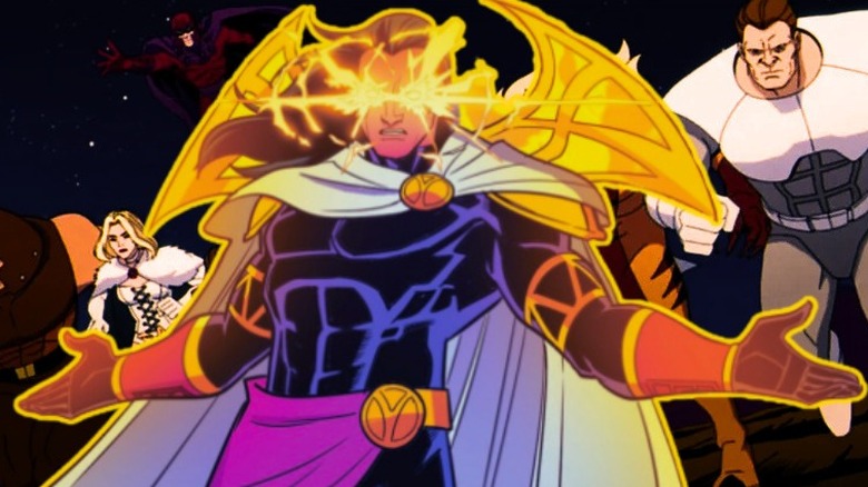 Exodus over title sequence roll call of villains (Juggernaut, Emma Frost, Magneto, Avalanche) in X-Men '97