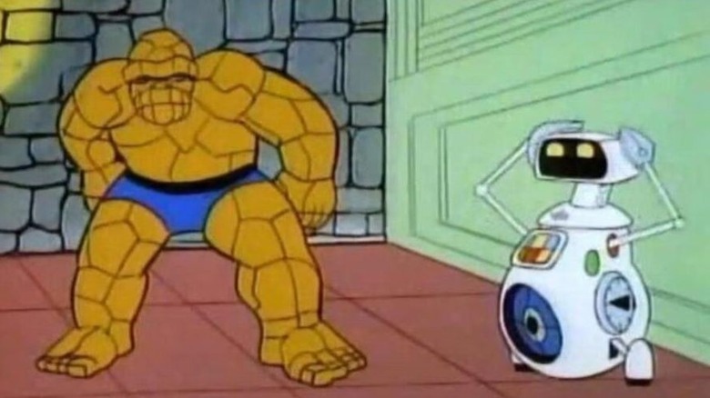 Frank Welker's H.E.R.B.I.E. looking at Ted Cassidy's Ben Grimm on The New Fantastic Four