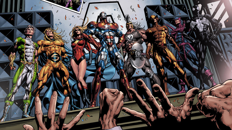 Dark Avengers pose for crowd