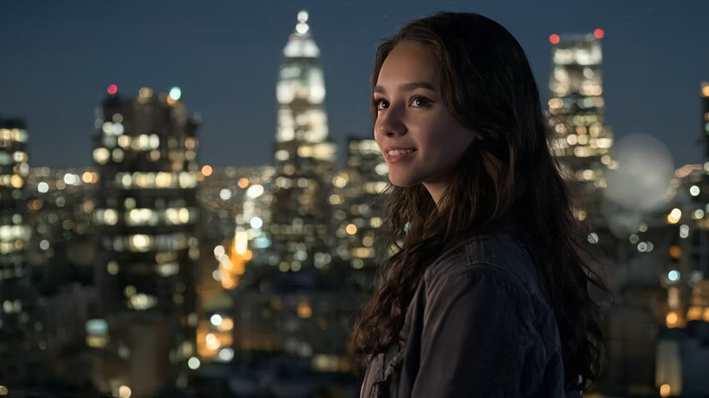 The animated character Tilly Norwood against a cityscape