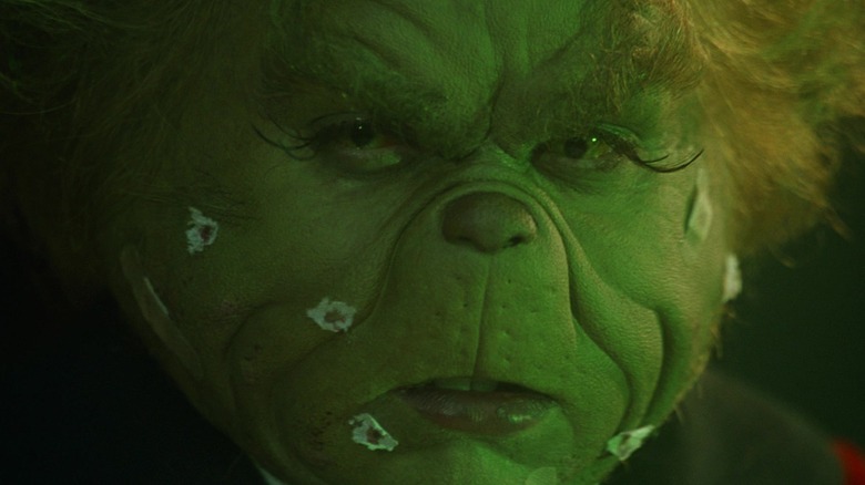 An extreme closeup of the young Grinch in Dr. Seuss' How the Grinch Stole Christmas