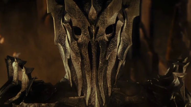 Close up of Sauron with a mask in The Fellowship of the Ring