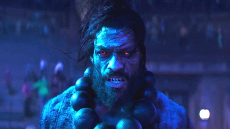 Roman Reigns as Akuma in the arena during the final battle in Street Fighter (2026)