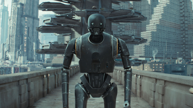 K-2SO walking around on Coruscant in Andor